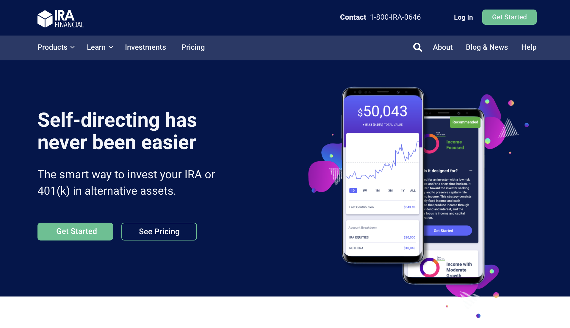 Screenshots of the IRA Financial Website home page, showcasing proposed design updates
